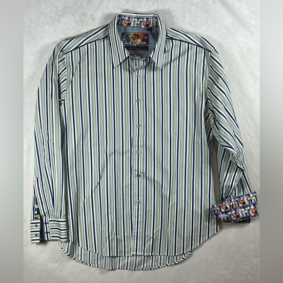 Robert Graham 2XL Multi Color Striped Men's Shirt with Fun Pattern Cuffs Collar - Picture 1 of 12